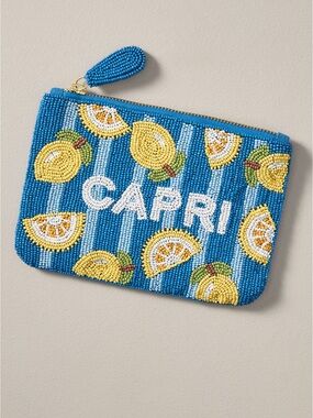NWT Anthro 'CAPRI' Lemon Zip Clutch - Fiona Medium Beaded Pouch City Edition NEW
